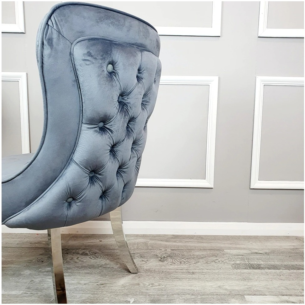 Arial Dining Table in Grey Glass with 4 Sandhurst Dark Grey Chairs - Image 2