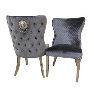 Chelsea Dining Chair with Lion Knocker & Buttoned Back