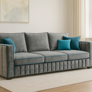 Metro Grey Sofa with Teal Accents