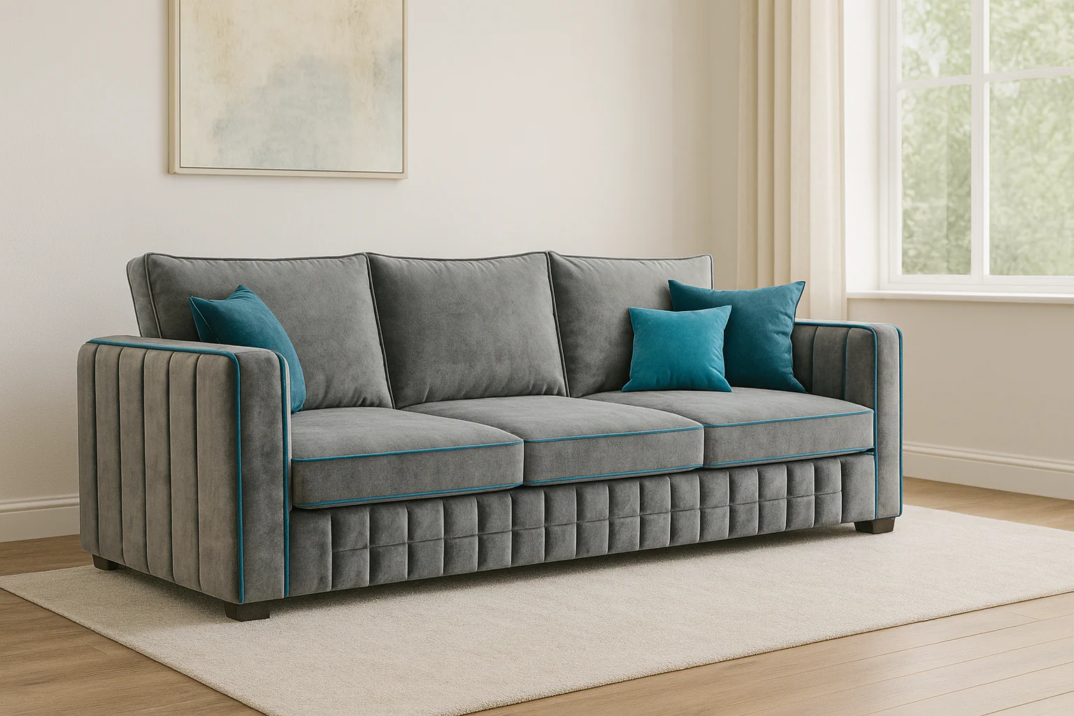 Metro Grey Sofa with Teal Accents
